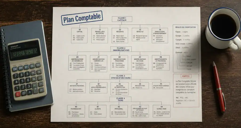 bureau avec plan comptable et comptes comptables