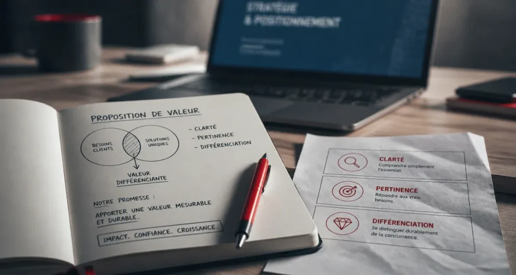 Proposition de valeur exemple : 15 cas concrets, carnet et schéma