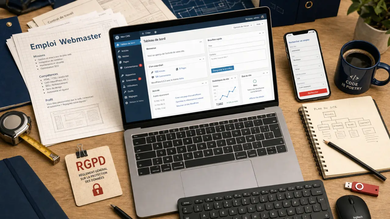 Emploi webmaster : ordinateur, CMS et compétences clés
