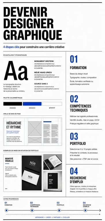 Infographie des étapes pour devenir designer graphique et réussir sa carrière