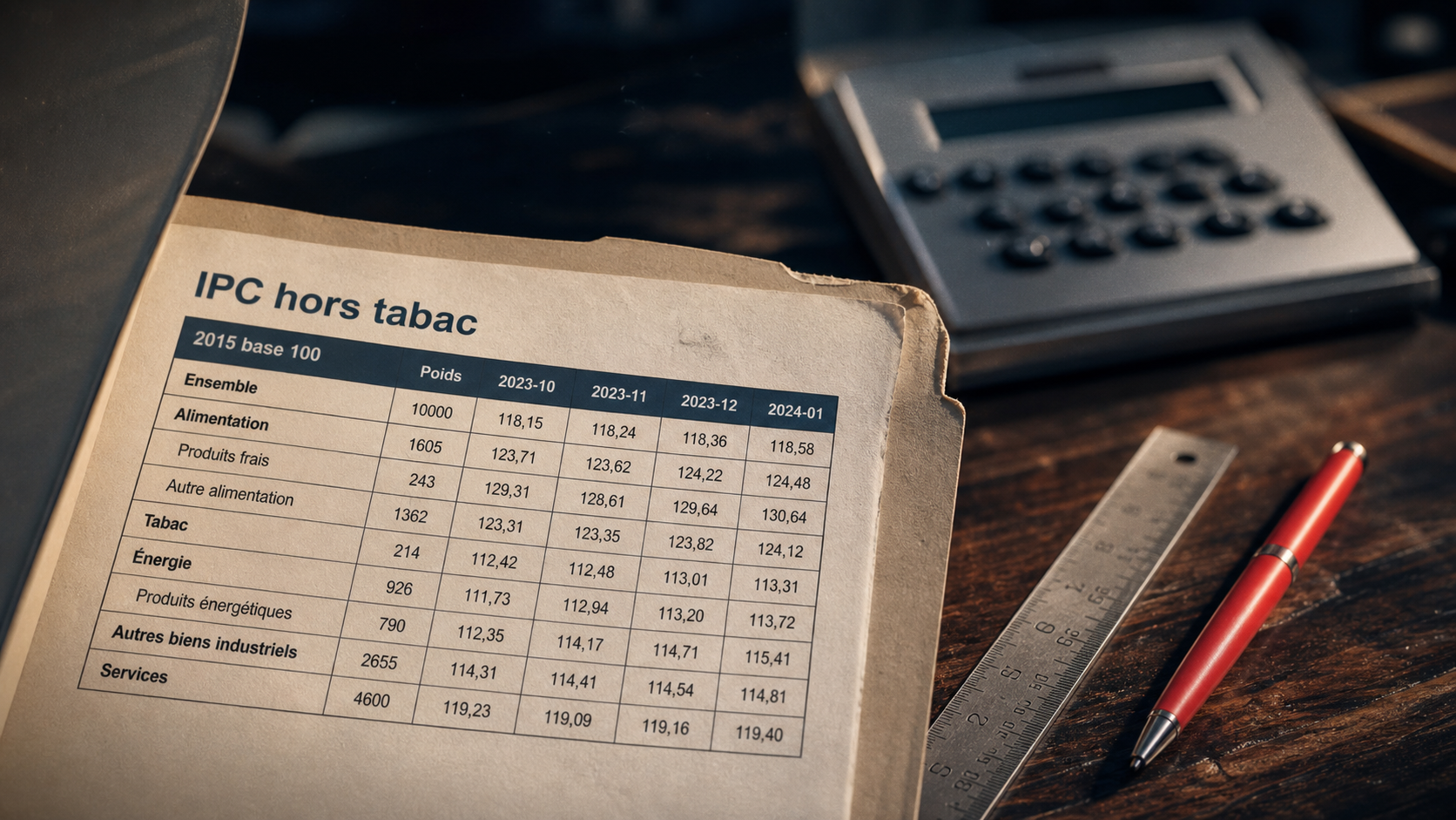 Indice prix consommation hors tabac : base 2015, calcul 2015 à 2025