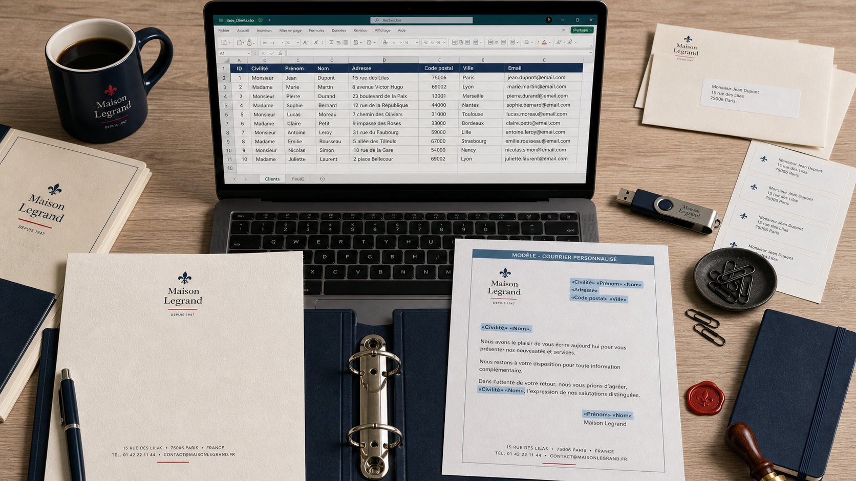 Publipostage def : personnalisation de masse, fusion de données