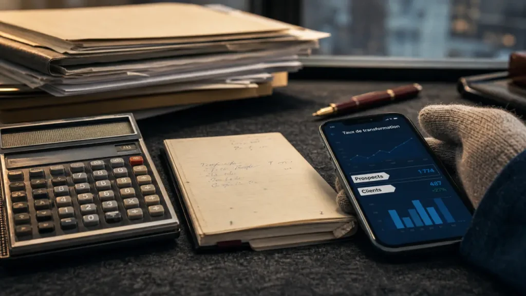 Taux de transformation définition : graphique prospects clients sur smartphone