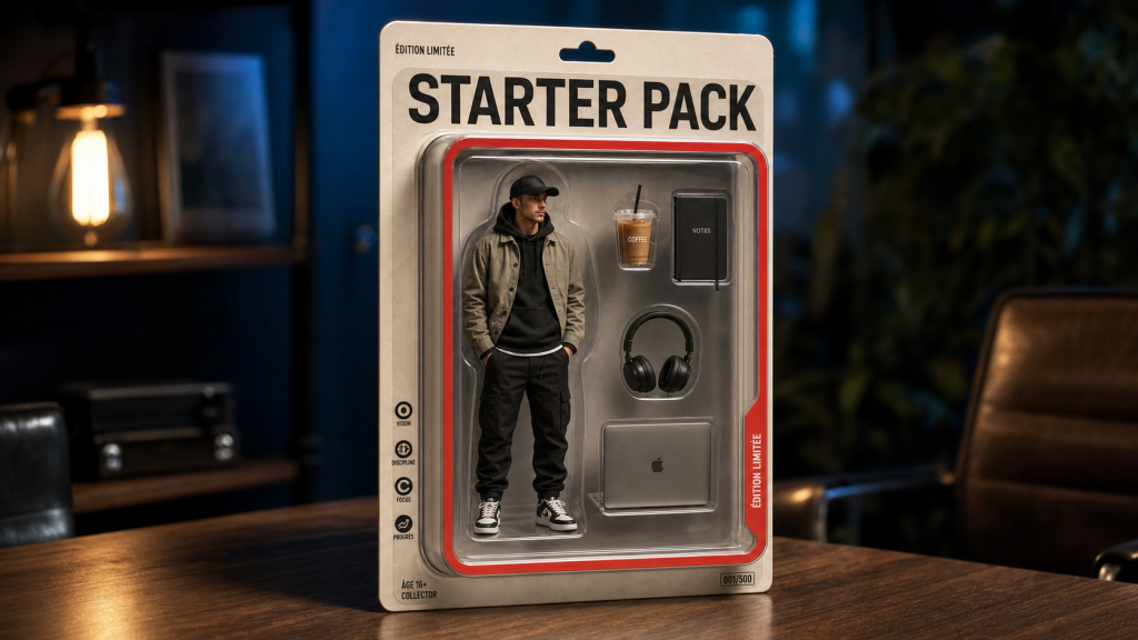 Texte starter pack ChatGPT : figurine personnalisée sous blister