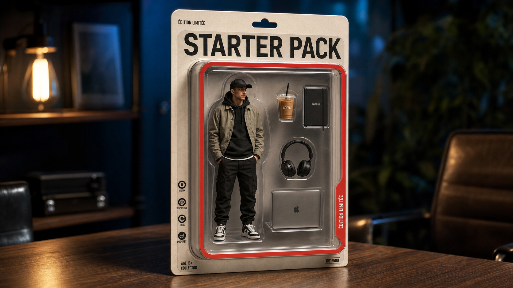 Texte starter pack ChatGPT : figurine personnalisée sous blister
