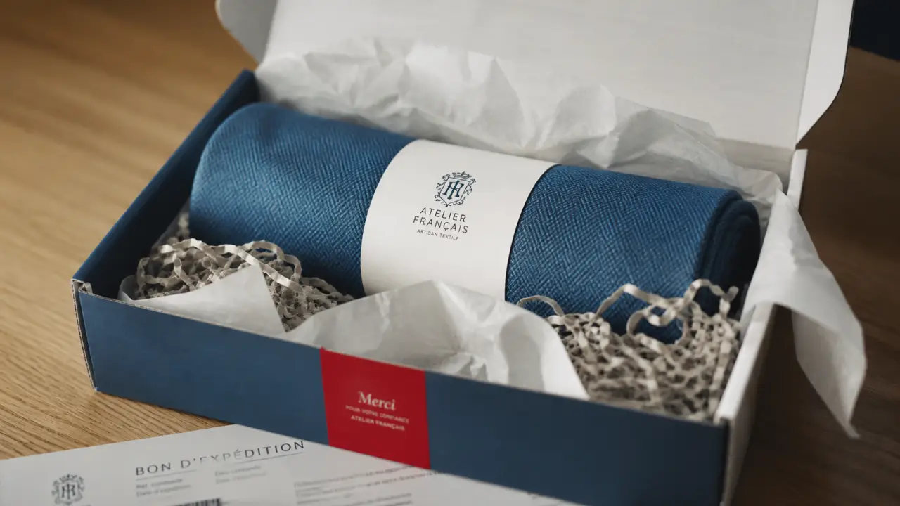 Emballage e commerce : textile calé en boîte carton rigide