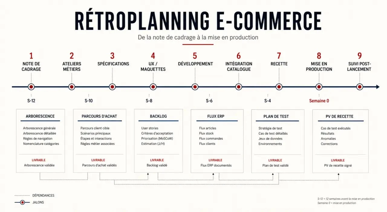 Planning de cahier des charges pour site e commerce avec étapes de projet