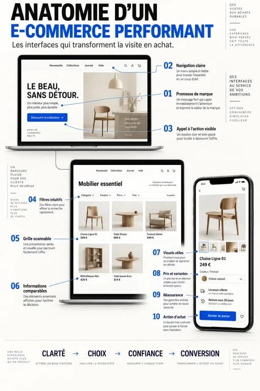 Infographie sur les éléments clés d’un design site e-commerce performant